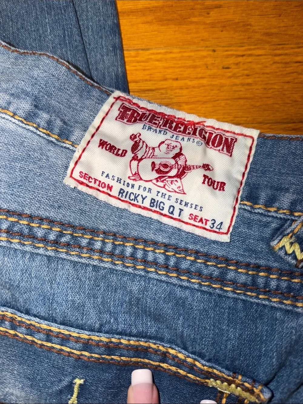 True Religion Men’s Blue Denim Jeans - Pocket Stitch Size 36/32 Ricky Big Q T